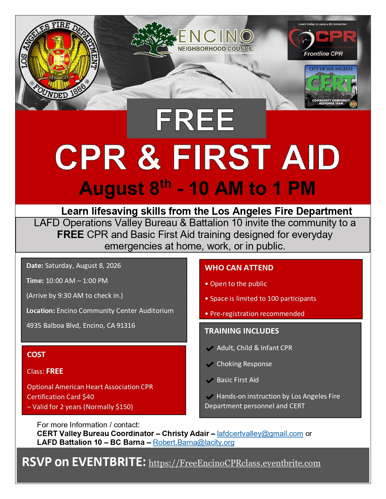 8/8/26 Free CPR & First Aid Class